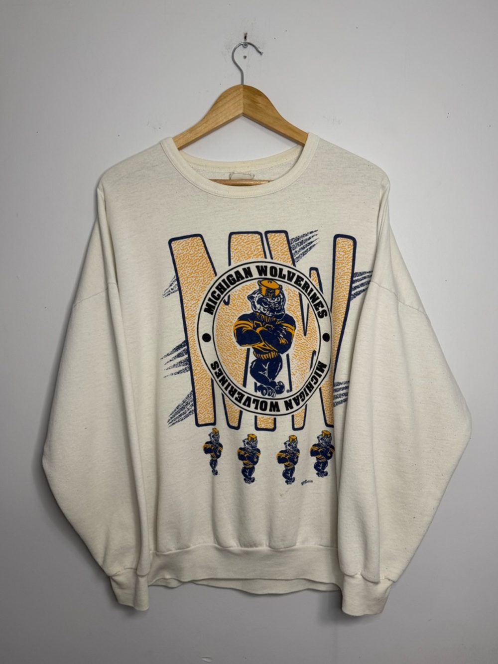 Vintage Michigan Wolverines Cream Graphic Crewneck Sweatshirt